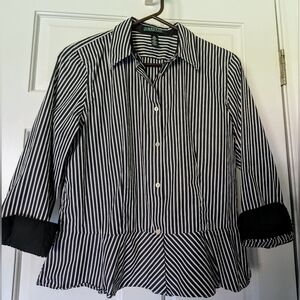 LAUREN by Ralph Lauren Black & White Striped Peplum Blouse- SZ 14 (L)